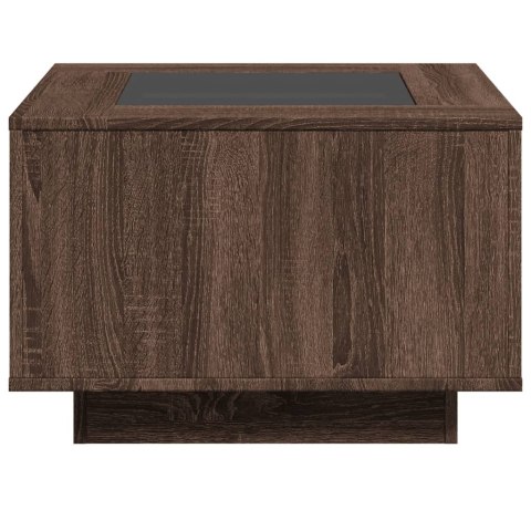 STOLIK KAWOWY Z LED BRĄZOWY DĄB 60X60X40CM