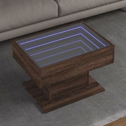 STOLIK KAWOWY Z LED BRĄZOWY DĄB 70X50X45CM