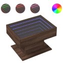 STOLIK KAWOWY Z LED BRĄZOWY DĄB 70X50X45CM