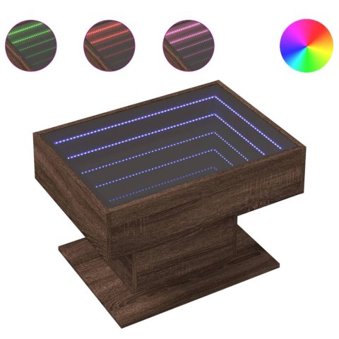 STOLIK KAWOWY Z LED BRĄZOWY DĄB 70X50X45CM