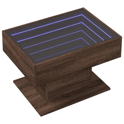 STOLIK KAWOWY Z LED BRĄZOWY DĄB 70X50X45CM