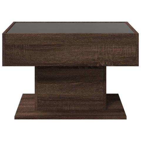 STOLIK KAWOWY Z LED BRĄZOWY DĄB 70X50X45CM