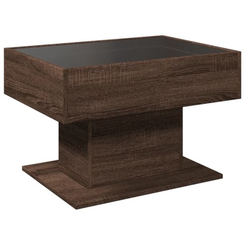 STOLIK KAWOWY Z LED BRĄZOWY DĄB 70X50X45CM
