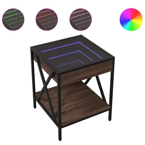 STOLIK KAWOWY Z LED INFINITY BRĄZOWY DĄB 40X40X49CM