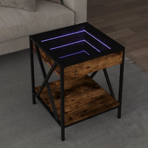 STOLIK KAWOWY Z LED INFINITY PRZYDYMIONY DĄB 40X40X49CM