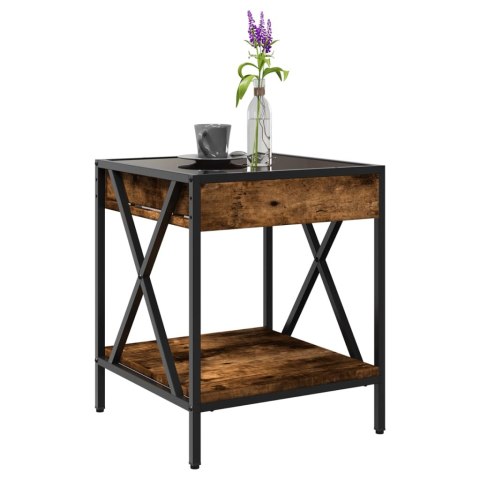 STOLIK KAWOWY Z LED INFINITY PRZYDYMIONY DĄB 40X40X49CM