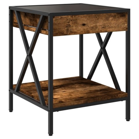 STOLIK KAWOWY Z LED INFINITY PRZYDYMIONY DĄB 40X40X49CM