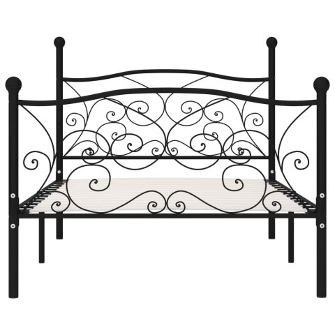 RAMA ŁÓŻKA ZE STELAŻEM Z LISTW CZARNA METALOWA 90X200CM