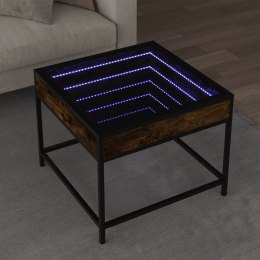 STOLIK KAWOWY Z LED INFINITY PRZYDYMIONY DĄB 50X50X41CM