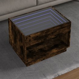 STOLIK KAWOWY Z LED INFINITY PRZYDYMIONY DĄB 70X50X50CM