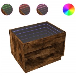 STOLIK KAWOWY Z LED INFINITY PRZYDYMIONY DĄB 70X50X50CM