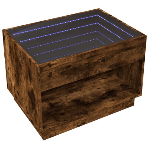 STOLIK KAWOWY Z LED INFINITY PRZYDYMIONY DĄB 70X50X50CM