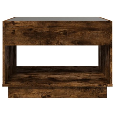 STOLIK KAWOWY Z LED INFINITY PRZYDYMIONY DĄB 70X50X50CM