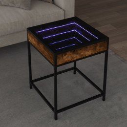 STOLIK KAWOWY Z LED INFINITY PRZYDYMIONY DĄB 40X40X51CM
