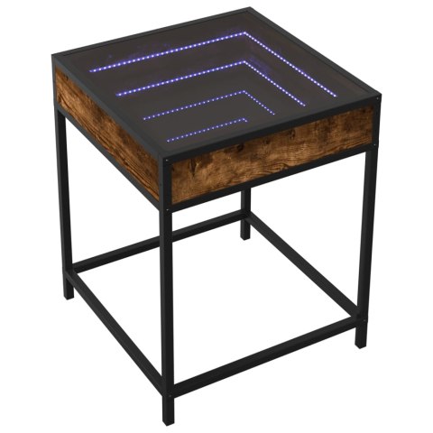 STOLIK KAWOWY Z LED INFINITY PRZYDYMIONY DĄB 40X40X51CM