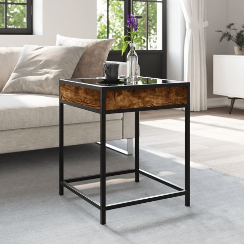 STOLIK KAWOWY Z LED INFINITY PRZYDYMIONY DĄB 40X40X51CM