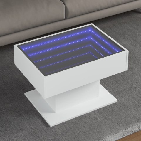 STOLIK KAWOWY Z LED BIAŁY 70X50X45CM