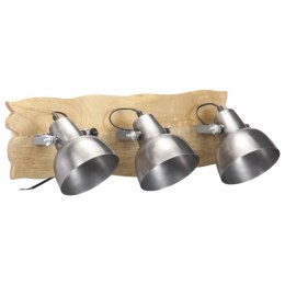 INDUSTRIALNA LAMPA ŚCIENNA SREBRNA 68X23CM E27 DREWNO MANGO