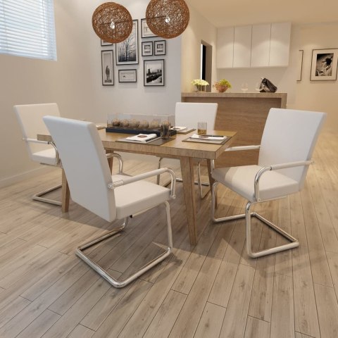 KRZESŁA STOŁOWE WSPORNIKOWE 4 SZT. BIAŁE SZTUCZNA SKÓRA