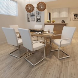 KRZESŁA STOŁOWE WSPORNIKOWE 6 SZT. BIAŁE SZTUCZNA SKÓRA