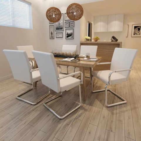 KRZESŁA STOŁOWE WSPORNIKOWE 6 SZT. BIAŁE SZTUCZNA SKÓRA