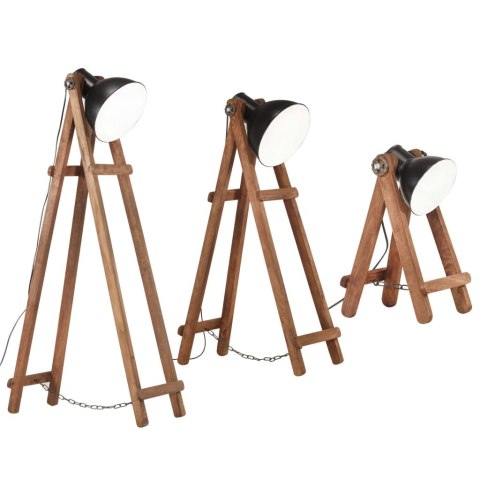 LAMPY PODŁOGOWE 3 SZT. CZARNE E27 LITE DREWNO MANGO