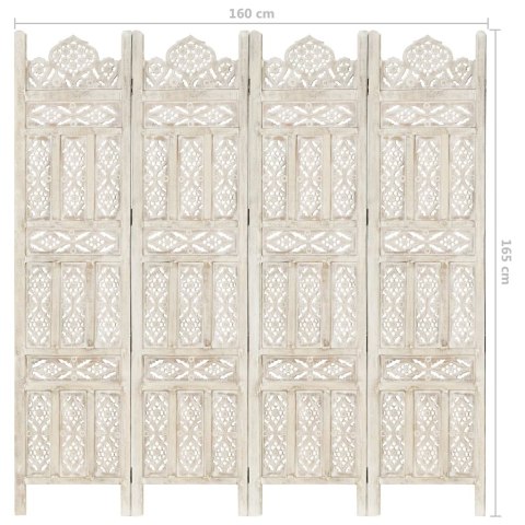 PARAWAN POKOJOWY 4-PANELOWY RZEŹBIONY BIAŁY 160X165CM DREWNO MANGO