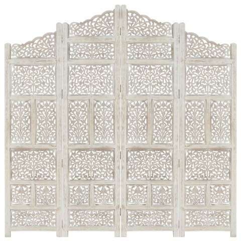 PARAWAN POKOJOWY 4-PANELOWY RZEŹBIONY BIAŁY 160X165CM DREWNO MANGO