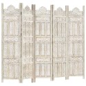 PARAWAN POKOJOWY 5-PANELOWY RZEŹBIONY BIAŁY 200X165CM DREWNO MANGO