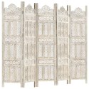 PARAWAN POKOJOWY 5-PANELOWY RZEŹBIONY BIAŁY 200X165CM DREWNO MANGO