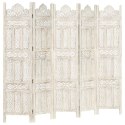 PARAWAN POKOJOWY 5-PANELOWY RZEŹBIONY BIAŁY 200X165CM DREWNO MANGO