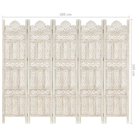 PARAWAN POKOJOWY 5-PANELOWY RZEŹBIONY BIAŁY 200X165CM DREWNO MANGO