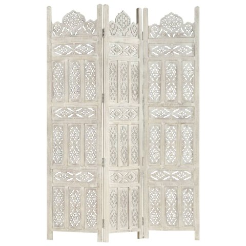 RZEŹBIONY PARAWAN 3-PANELOWY BIAŁY 120X165CM DREWNO MANGO