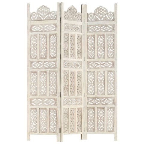 RZEŹBIONY PARAWAN 3-PANELOWY BIAŁY 120X165CM DREWNO MANGO