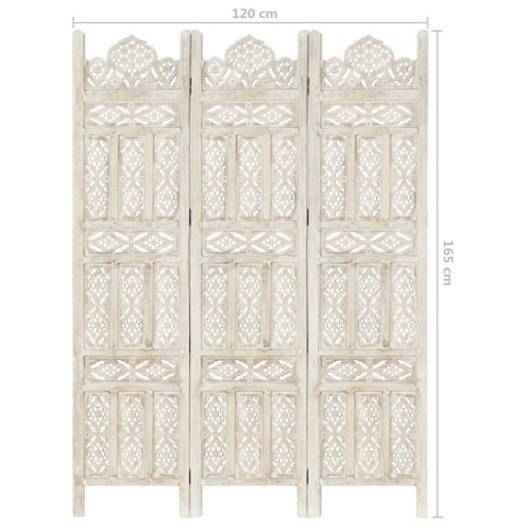 RZEŹBIONY PARAWAN 3-PANELOWY BIAŁY 120X165CM DREWNO MANGO