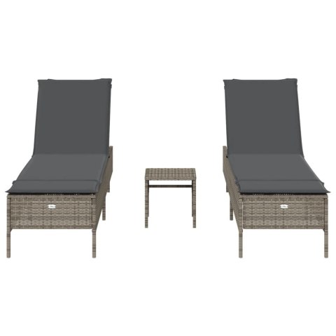 3-CZĘŚCIOWY ZESTAW LEŻAKÓW Z PODUSZKAMI SZARY POLIRATTAN