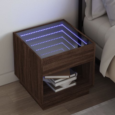STOLIK NOCNY Z LED INFINITY BRĄZOWY DĄB 50X50X50CM