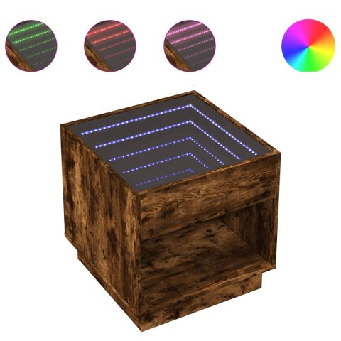 STOLIK NOCNY Z LED INFINITY PRZYDYMIONY DĄB 50X50X50CM