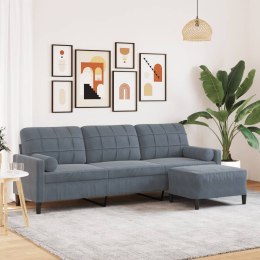 3-OSOBOWA SOFA Z PODNÓŻKIEM CIEMNOSZARA 210CM AKSAMIT