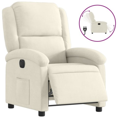ELEKTRYCZNY FOTEL ROZKŁADANY KREMOWY OBITY AKSAMITEM