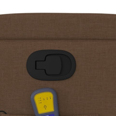 PODNOSZONY FOTEL MASUJĄCY ROZKŁADANY BRĄZOWY OBITY TKANINĄ