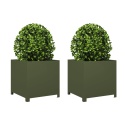 DONICE OGRODOWE 2 SZT. OLIWKOWOZIELONE 30X30X30CM STALOWE
