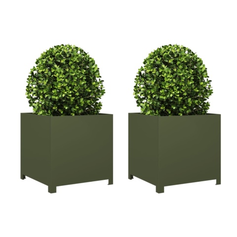 DONICE OGRODOWE 2 SZT. OLIWKOWOZIELONE 30X30X30CM STALOWE