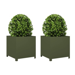 DONICE OGRODOWE 2 SZT. OLIWKOWOZIELONE 40X40X40CM STALOWE