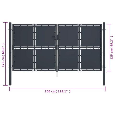 BRAMA OGRODZENIOWA STALOWA 300X125CM ANTRACYTOWA