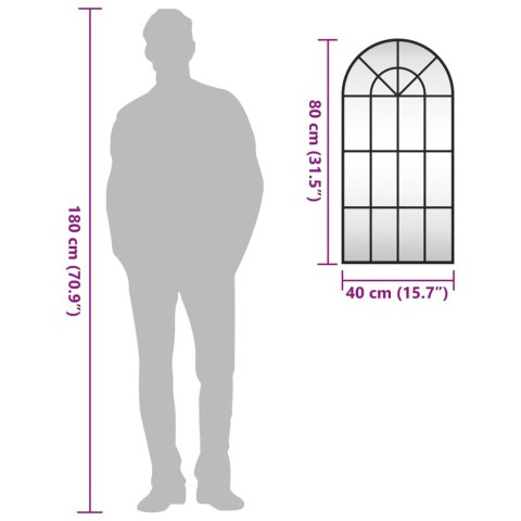 LUSTRO ŚCIENNE CZARNE 40X80CM ZAKOŃCZONE ŁUKIEM ŻELAZO