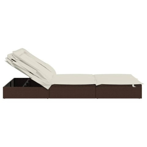 LEŻAK 2-OS. SKŁADANY DACH BRĄZOWY 213X118X97CM POLIRATTAN