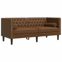 SOFA CHESTERFIELD Z WAŁKAMI 2-OS. BRĄZOWA A'LA ZAMSZ