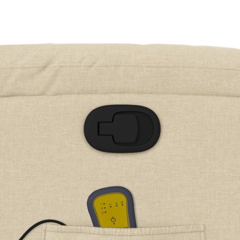 PODNOSZONY FOTEL MASUJĄCY ROZKŁADANY KREMOWY OBITY TKANINĄ