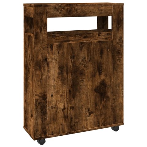 WĄSKA SZAFKA ŁAZIENKOWA NA KÓŁKACH PRZYDYMIONY DĄB